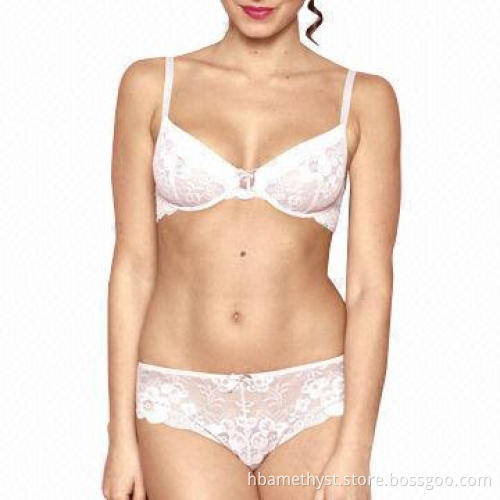 Luxury lace lingerie set, satin bow at center front